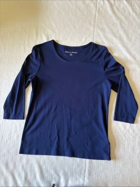 Rebecca Malone Navy 3/4 Sleeve Scoop Neck Top